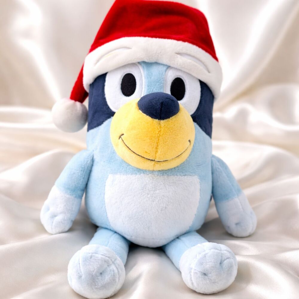 Bluey Christmas Plush-16 "Large Holiday Bluey with Santa Hat Heeler